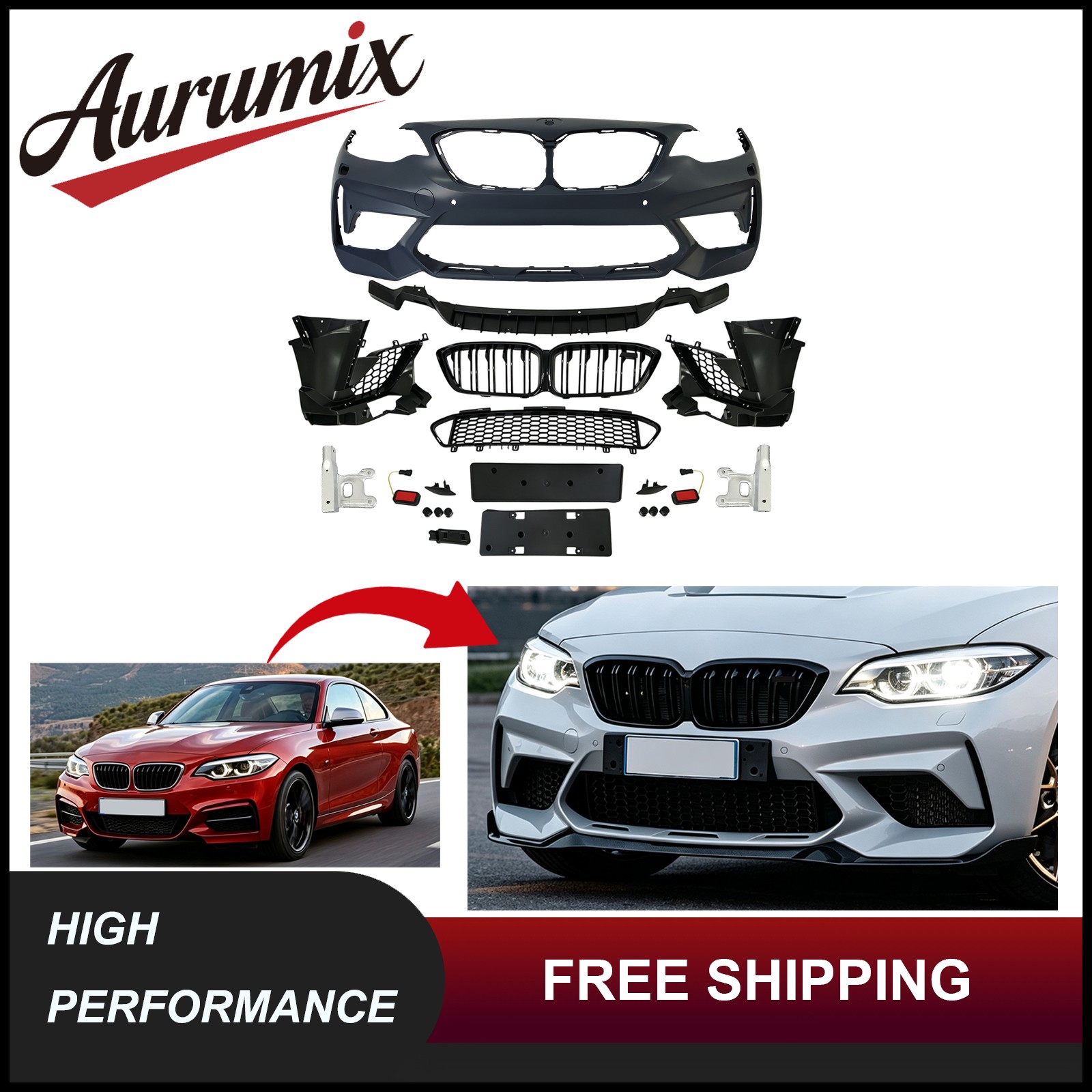For 2014-2019 BMW 2 Series F22 Modified to M2 CS Style Front Bumper Cover Kit