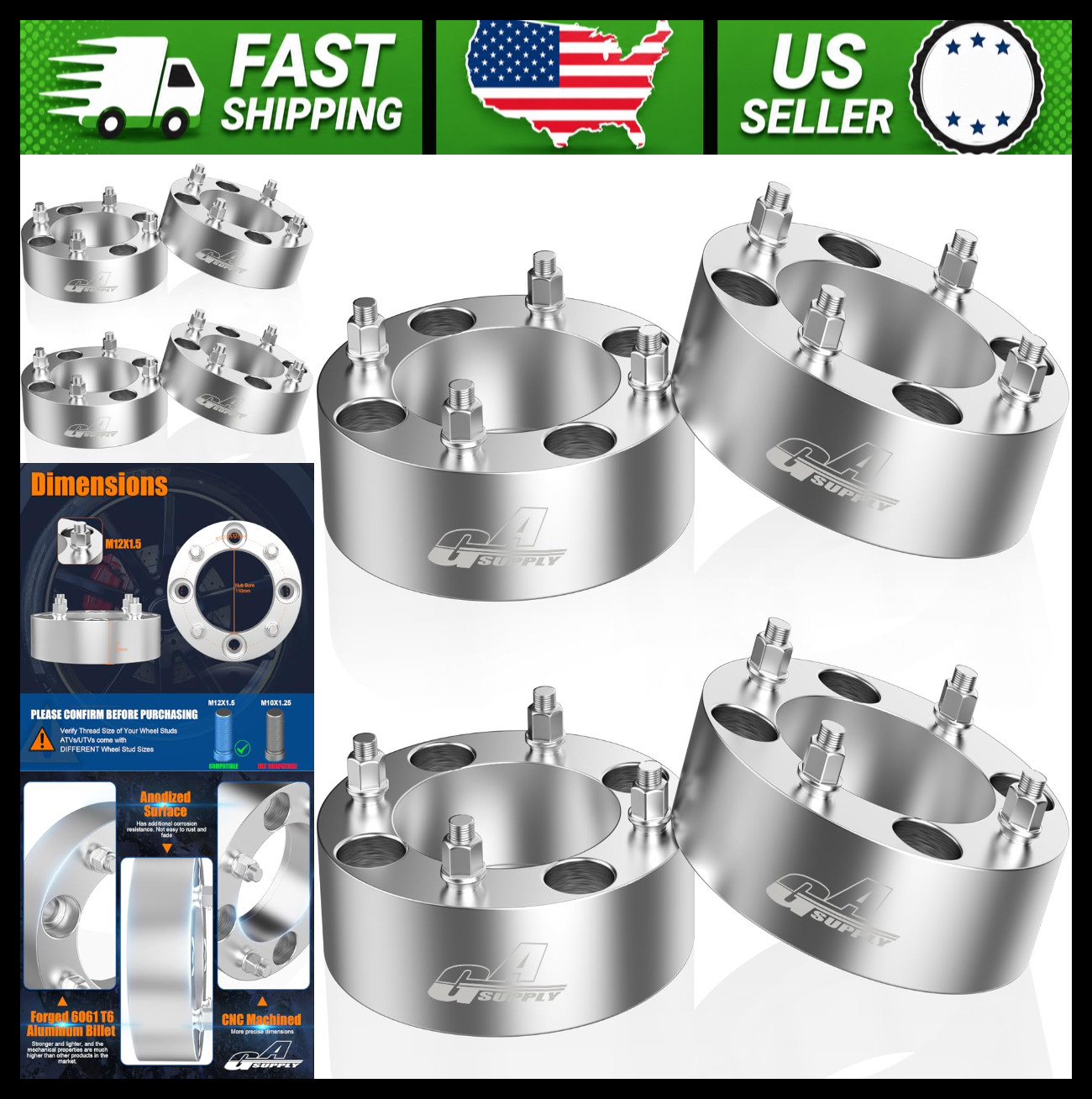 GAsupply 2in 4x137 ATV Wheel Spacers, 12x1.5 Studs, 110mm Hub, 4pc GAsupply 2in 4x137 ATV Wheel Spacers, 12x1.5 Studs, 110mm Hub, 4pc