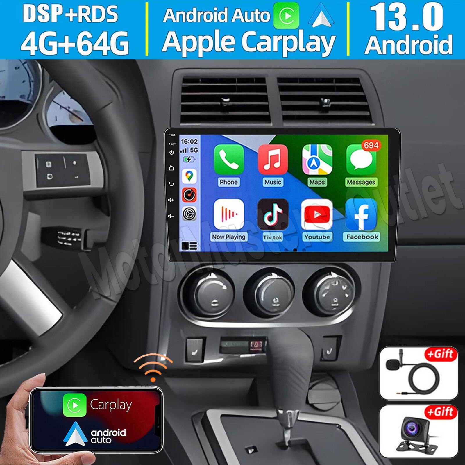 10'' Android 13 Carplay For Dodge Challenger 2008-2014 Car Stereo Radio GPS 64GB