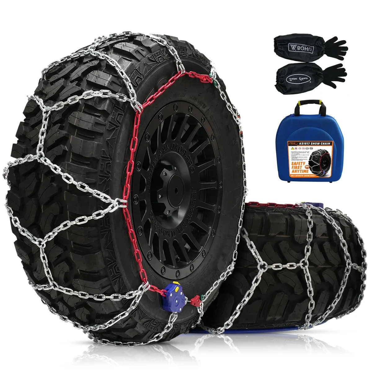 DEDC Auto Lock Snow Tire Chains 4.5mm Manganese Steel SUV Truck Anti Slip 2 Pack DEDC Auto Lock Snow Tire Chains 4.5mm Manganese Steel SUV Truck Anti Slip 2 Pack