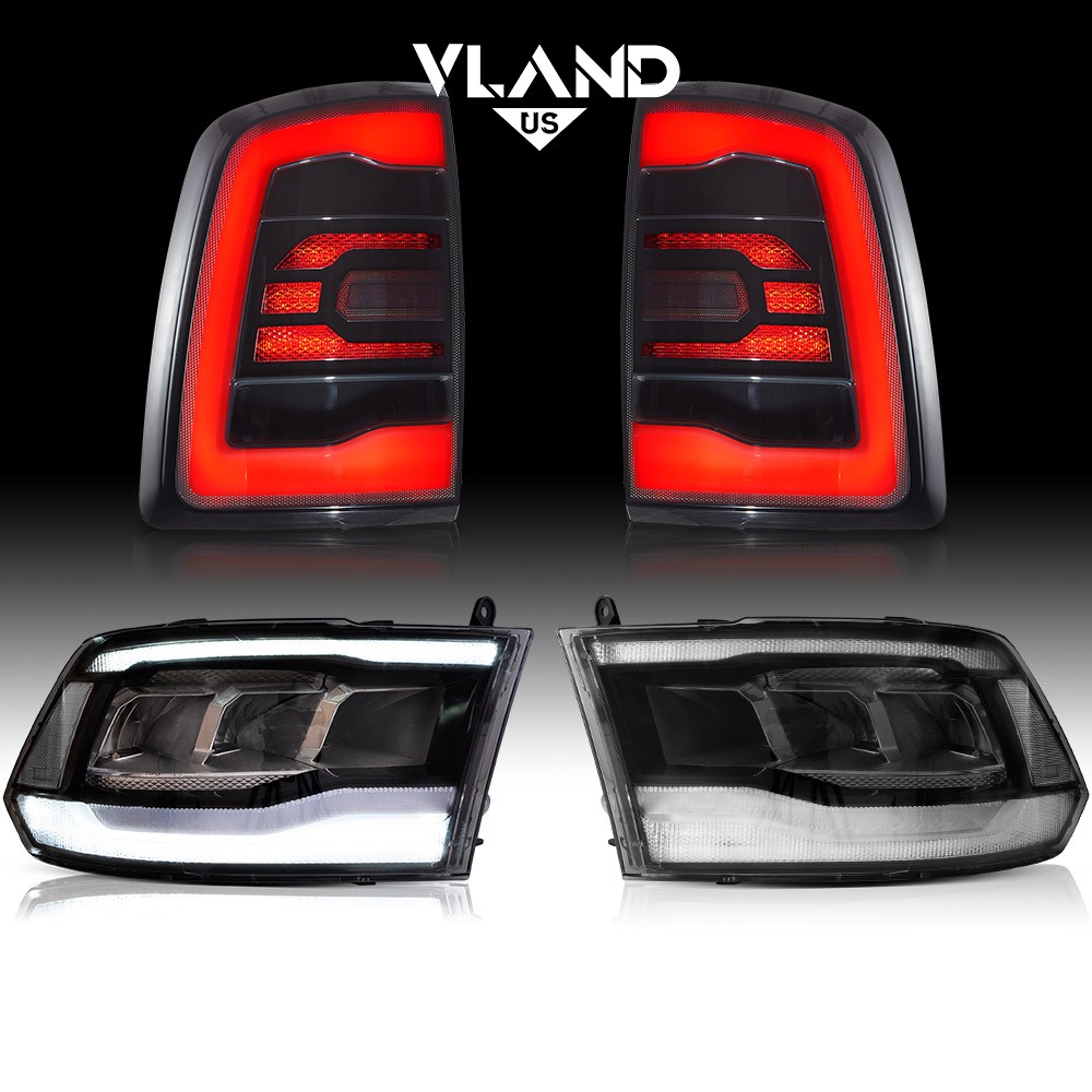 2Pairs For 2009-2018 Dodge RAM 1500/2500/3500 LED Headlights+Smoked Tail Lights