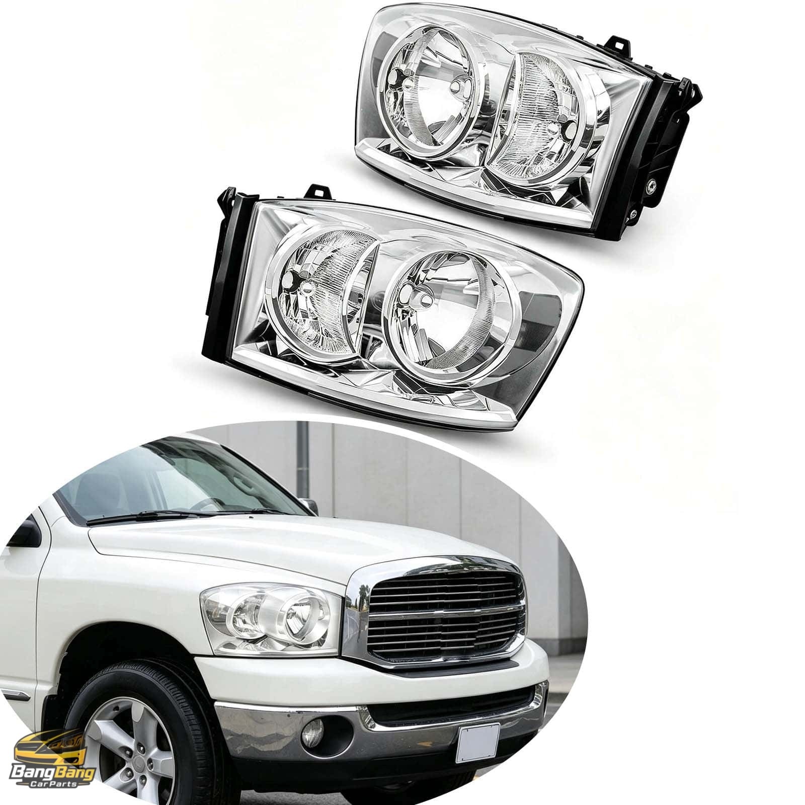 Chrome Housing Clear lens Pair Headlights For Dodge Ram 1500 2500 3500 2006-2008