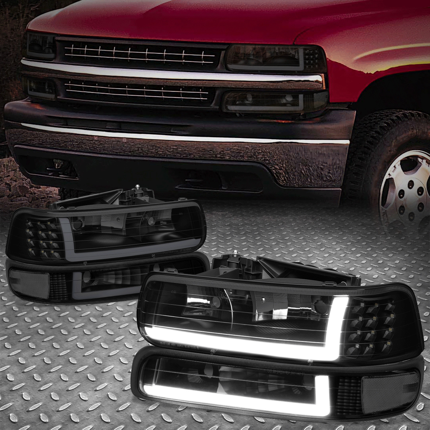 For 99-02 Chevy Silverado 1500 2500 HD 3500 LED DRL Headlight+Bumper Signal Lamp For 99-02 Chevy Silverado 1500 2500 HD 3500 LED DRL Headlight+Bumper Signal Lamp