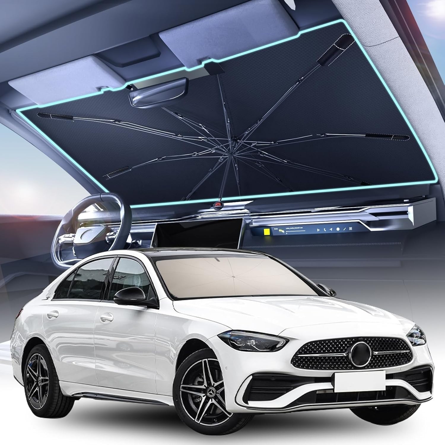 Coverado Windshield Sun Shade, UPF80+ Sunshade for Sedans/SUVs [2026 Upgrade]