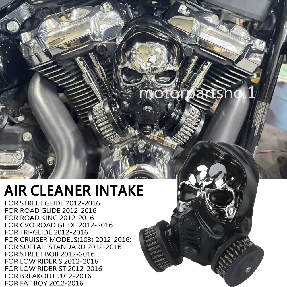 Skull Air Cleaner Filter Intake Kit For Road Glide Street Glide Road King 12-16
