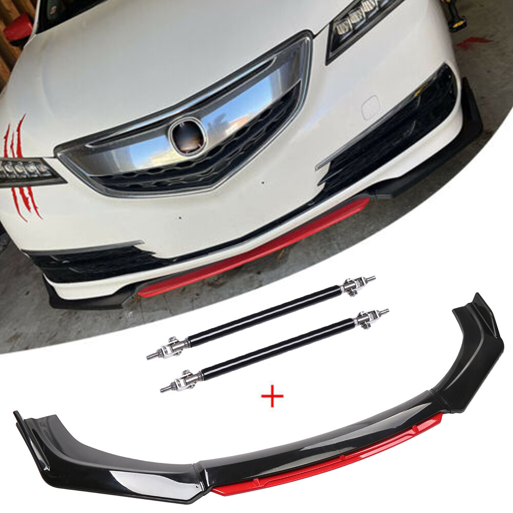 Car Front Bumper Lip Splitter Spoiler + Strut Rods Red & Black For Acura TLX