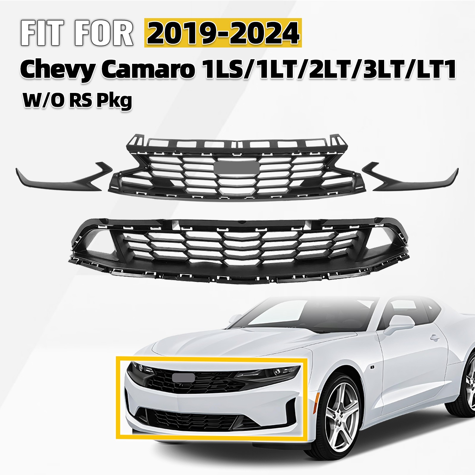 For 2019-2024 Chevy Camaro 1LS/1LT/2LT/3LT/LT1 Front Bumper Grill Kit W/O RS Pkg