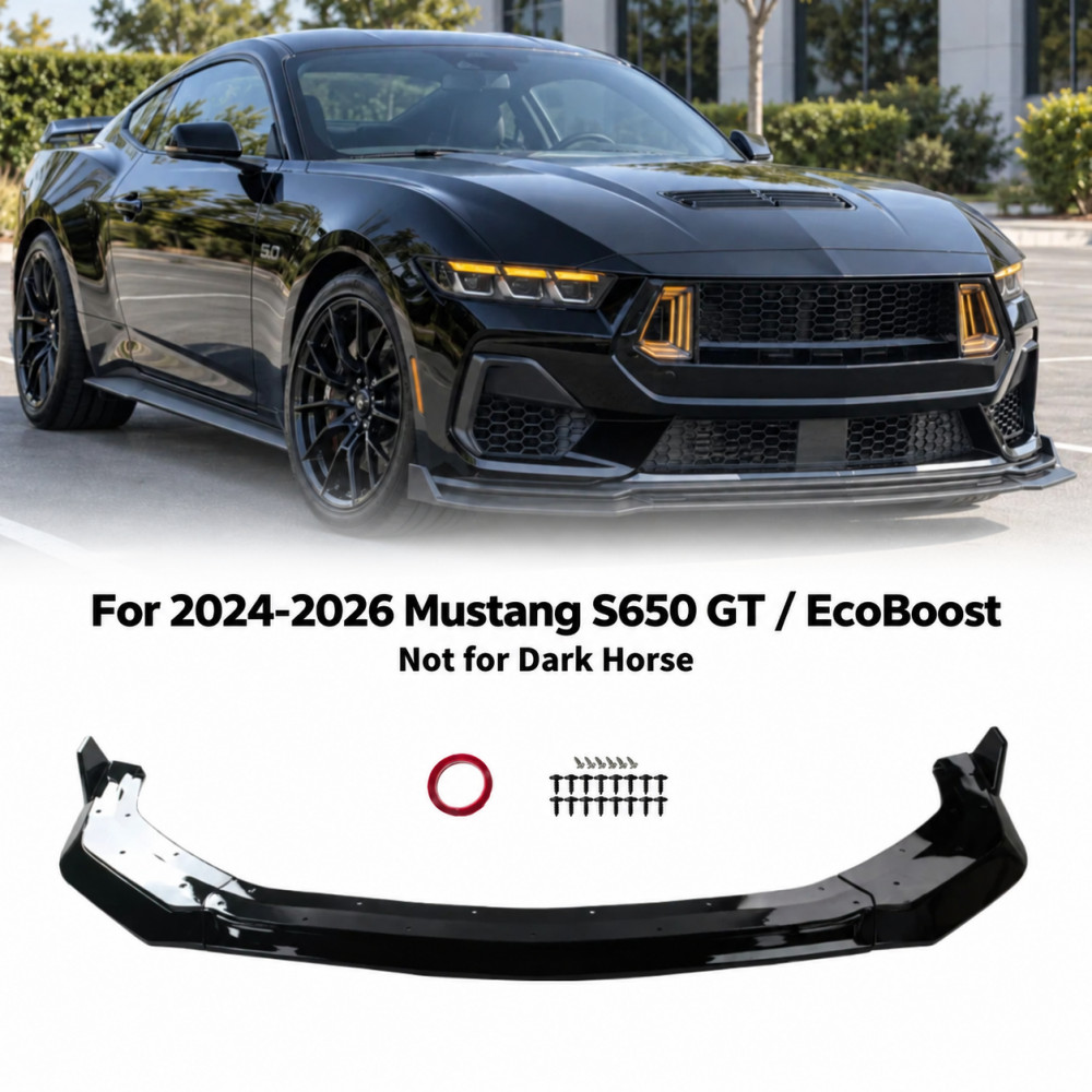 For 24-26 Mustang S650 GT EcoBoost Gloss Black Front Bumper Lip Splitter Spoiler