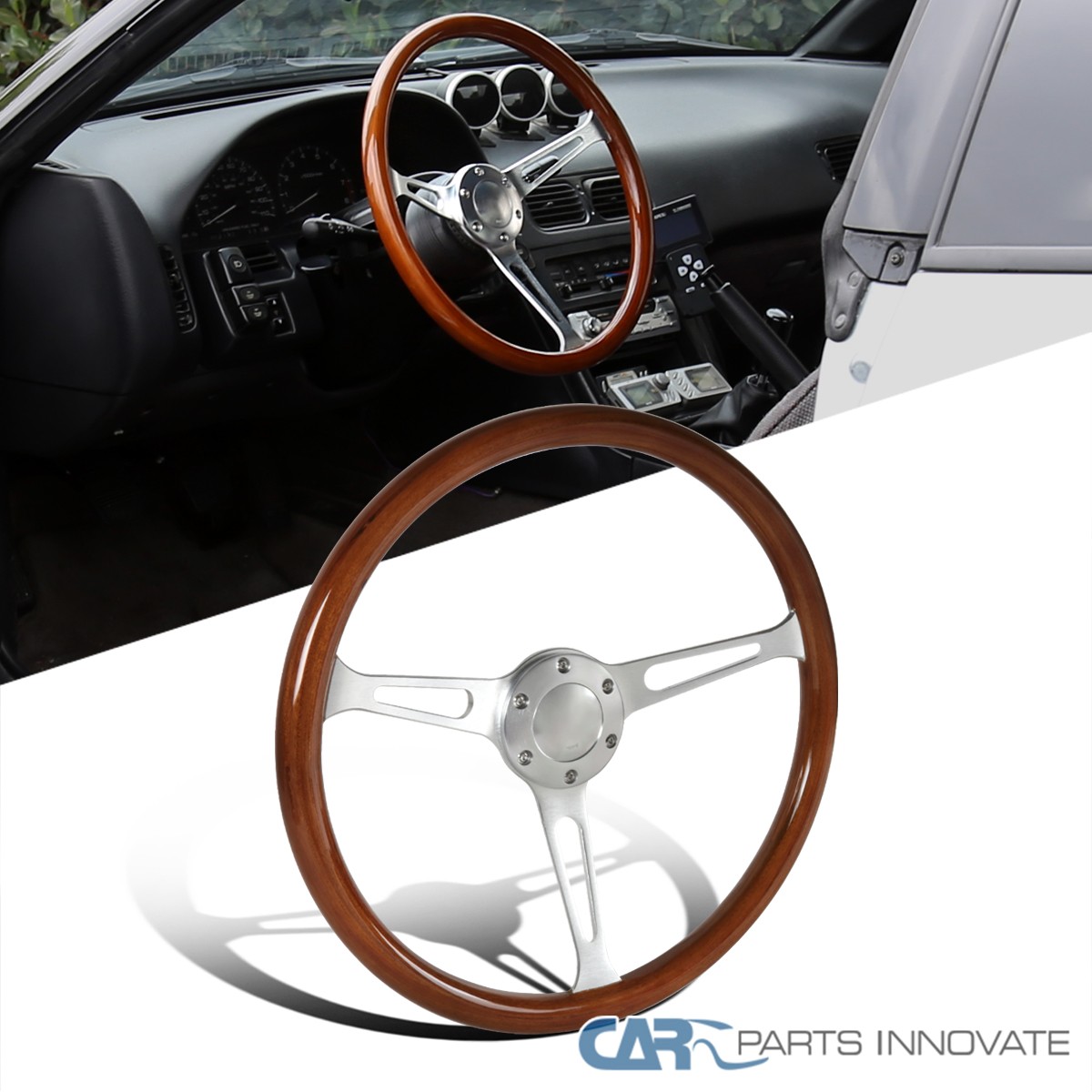 380MM/15inch Aluminum Spokes Vintage Classic Wooden Wood Grain Steering Wheel