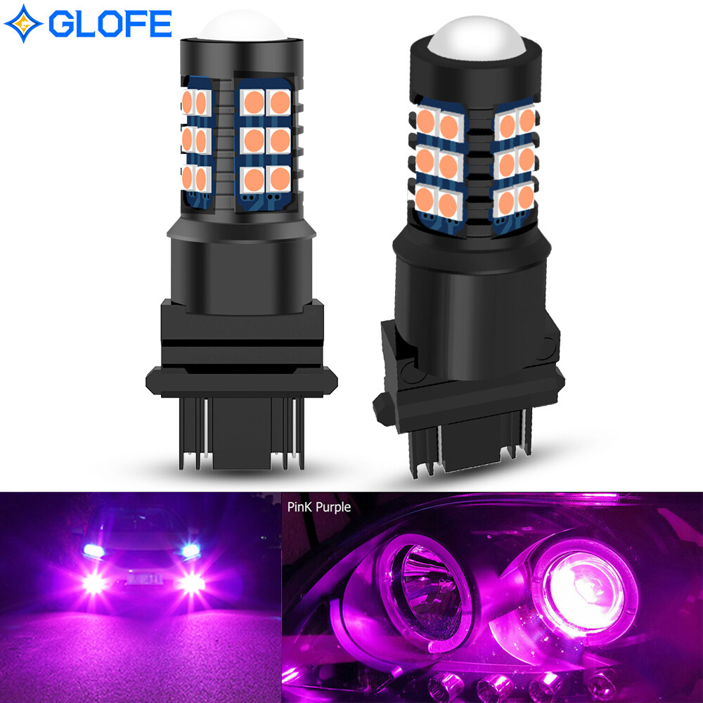 GLOFE 2Pcs 3156 3157 LED Bulbs Pink Purple Bright SMD 3030 Turn Signal Light DRL
