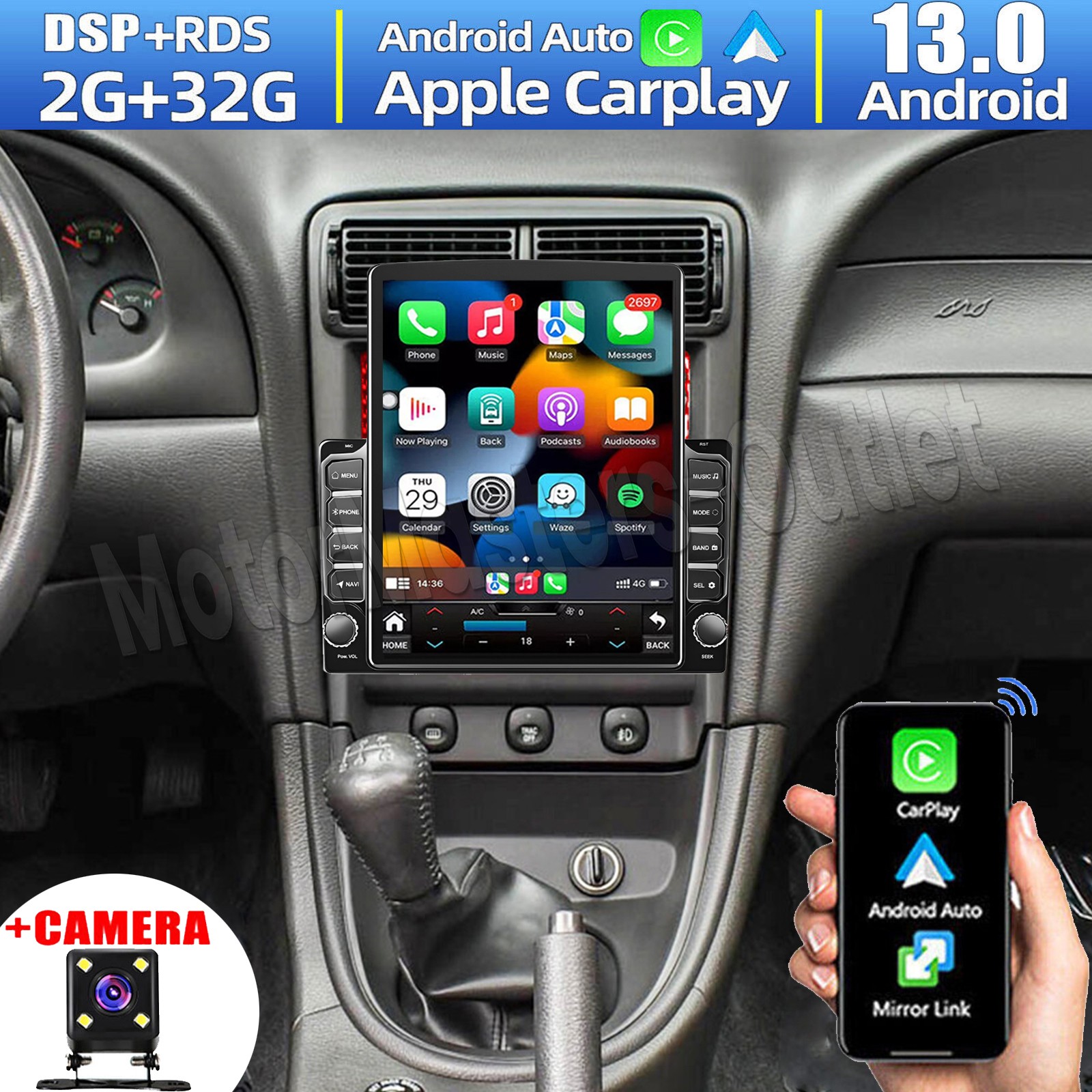 9.7'' Android 13 CarPlay Car Radio Stereo GPS Player For Ford Mustang 1994-2004