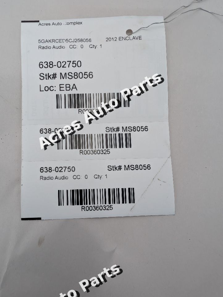 2012 BUICK ENCLAVE 6cyl Gasoline 3.6 Radio Audio - Fits 2009-2012 - 360325