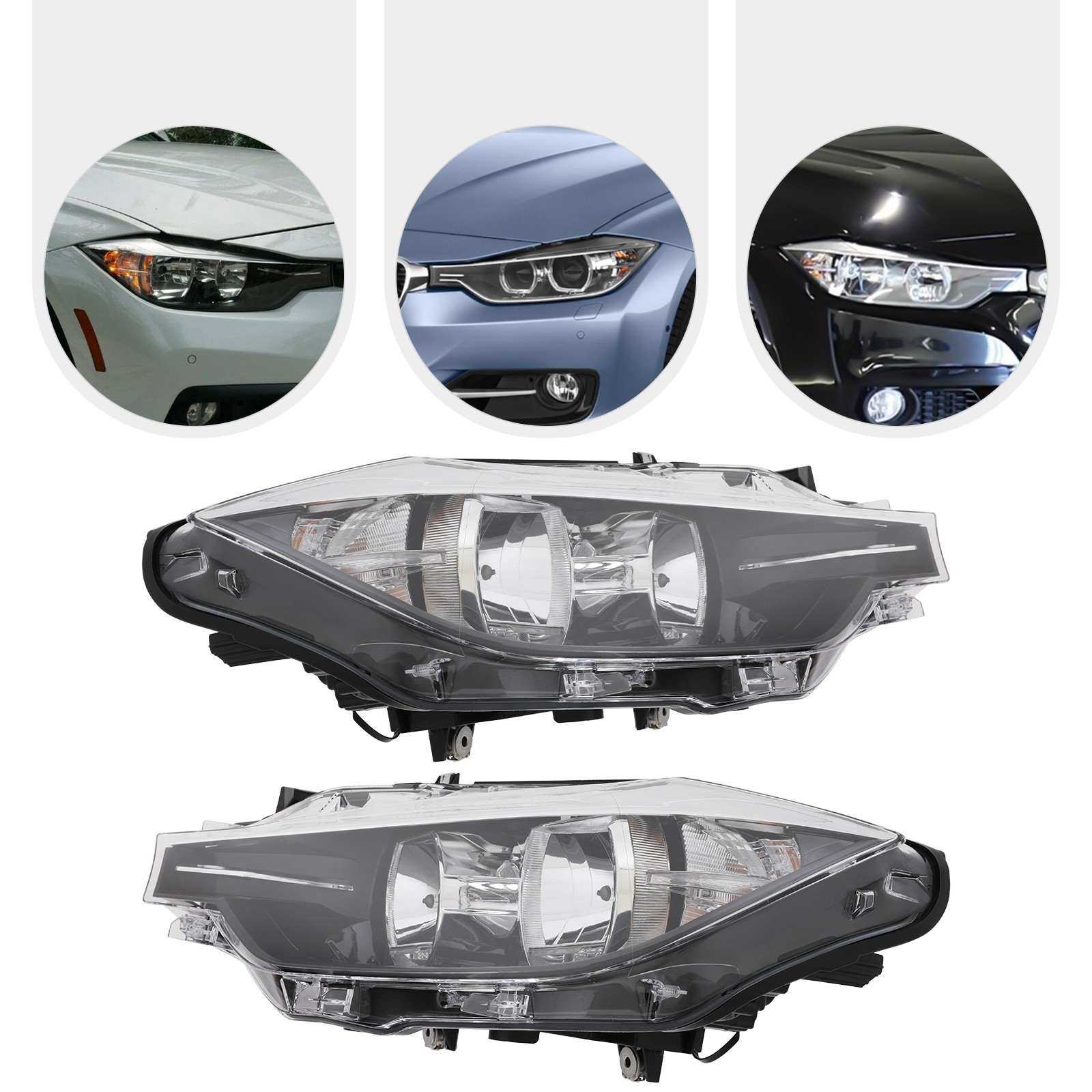 For 2016-2018 BMW 3 Series Base Halogen Headlight Headlamp(s) & Bulbs LH/RH Opt.