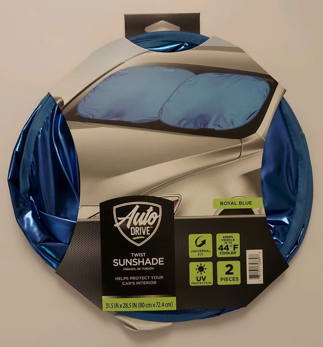 Auto Drive Car Windshield Twist Sun Shade Royal Blue 2-Pk 31.5\ Auto Drive Car Windshield Twist Sun Shade Royal Blue 2-Pk 31.5\