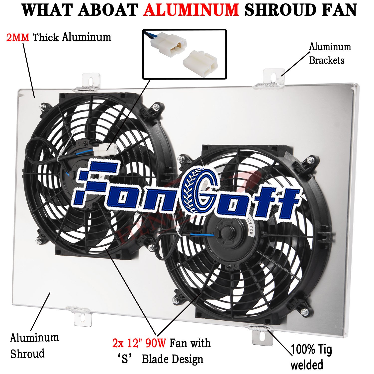 Aluminum Shroud + 2x 12\'\' Fan Fit 1975-79 Ford Thunderbird Torino Mercury Cougar