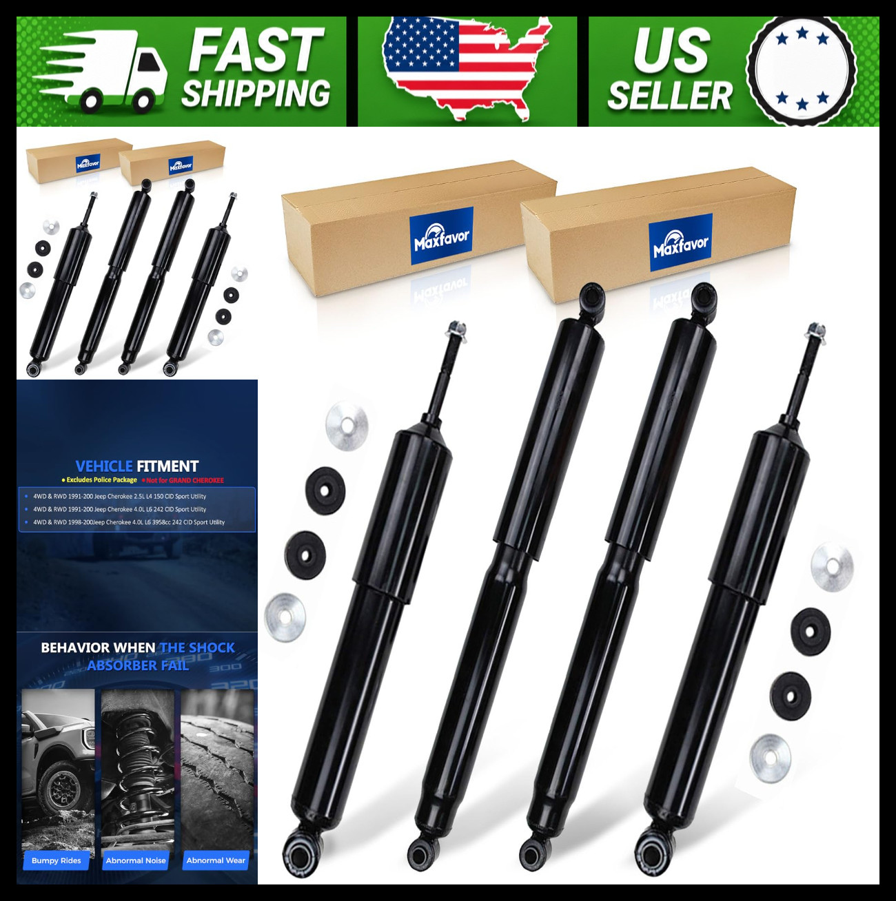 Maxfavor Front & Rear Shocks for Dodge Ram 1500 2500 2WD 1994-2001