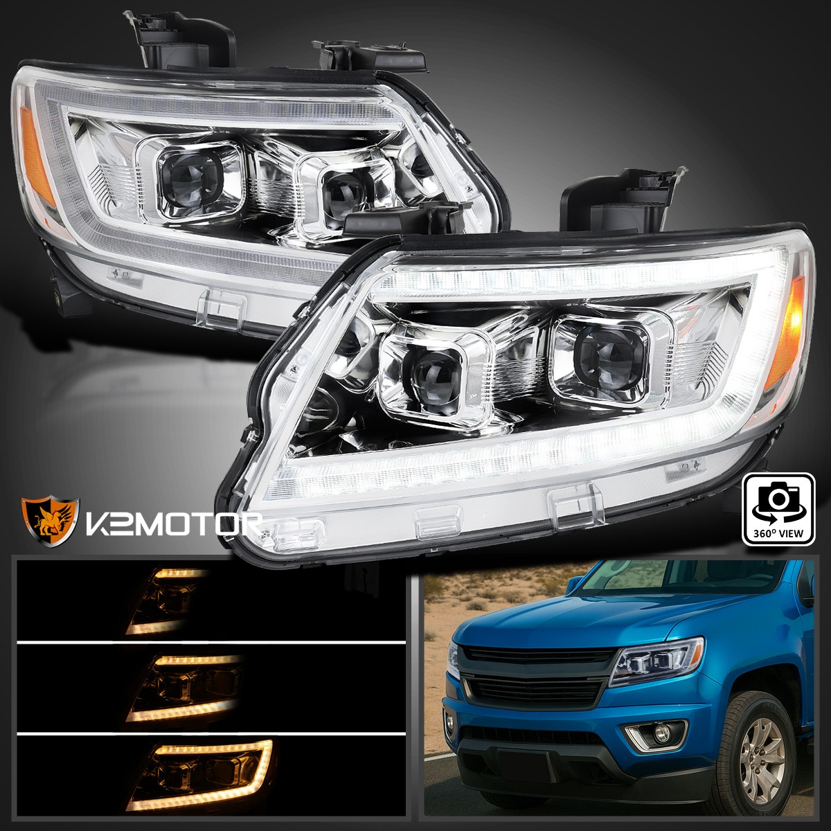 Fits 2015-2022 Chevy Colorado LED DRL Switchback Sequential Projector Headlights Fits 2015-2022 Chevy Colorado LED DRL Switchback Sequential Projector Headlights