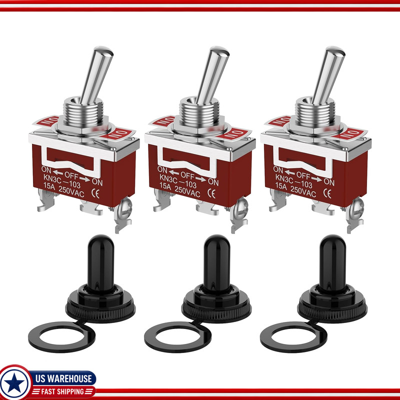 3 Pack Waterproof Heavy Duty SPDT Marine Toggle Switch, ON-Off-ON Pin Position, 3 Pack Waterproof Heavy Duty SPDT Marine Toggle Switch, ON-Off-ON Pin Position,