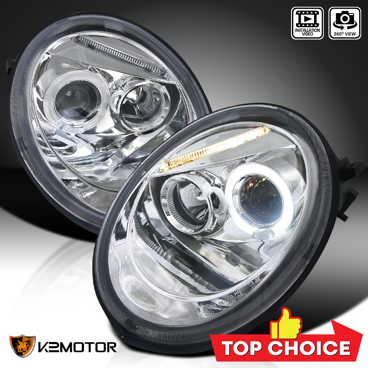 Fits 1998-2005 VW Volkswagen Beetle LED Halo Projector Headlights Left+Right