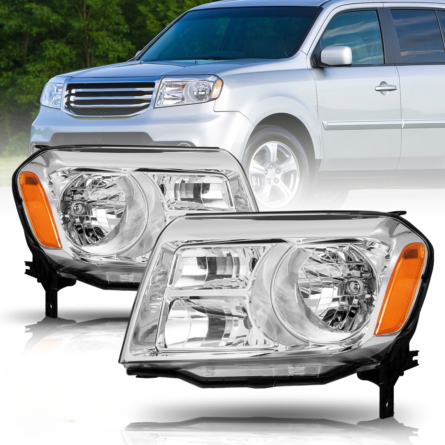 For 2012 2013 2014 2015 Honda Pilot HalogenChrome AMber Headlights Pair