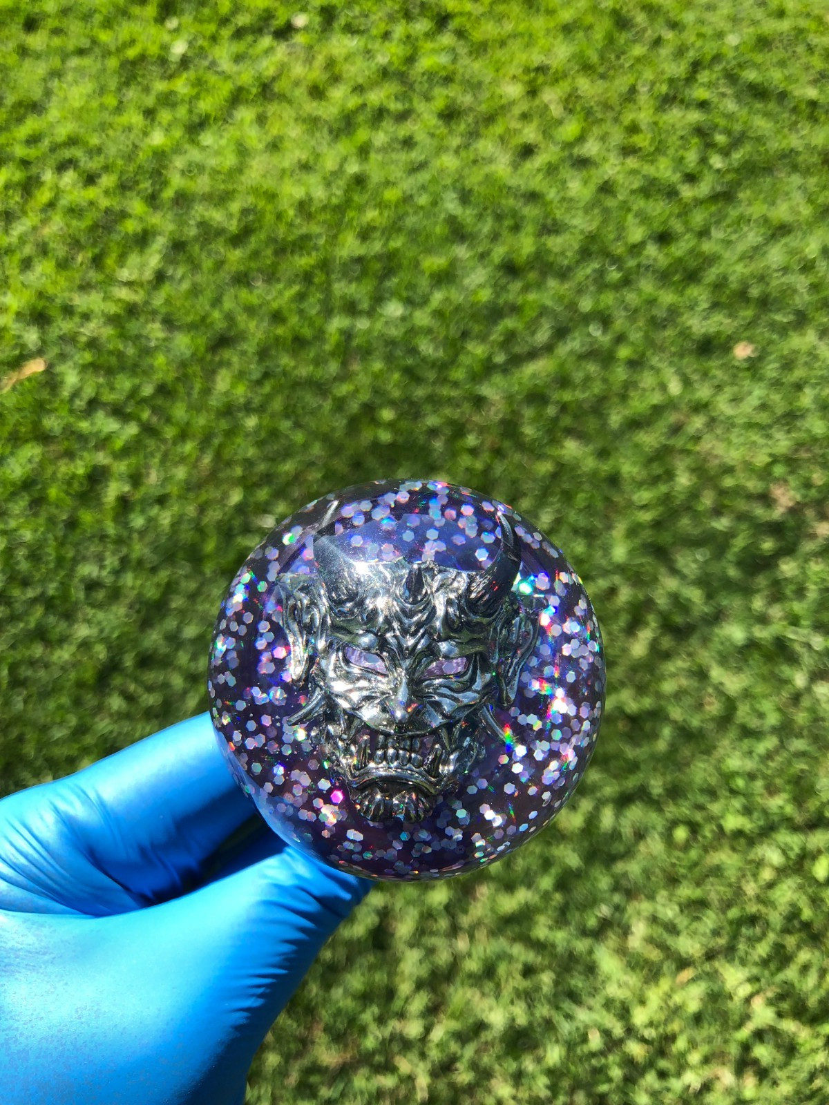 MrGrip 2.25 inch resin flower round shift knob 12MMx1.25 purple JDM oni mask