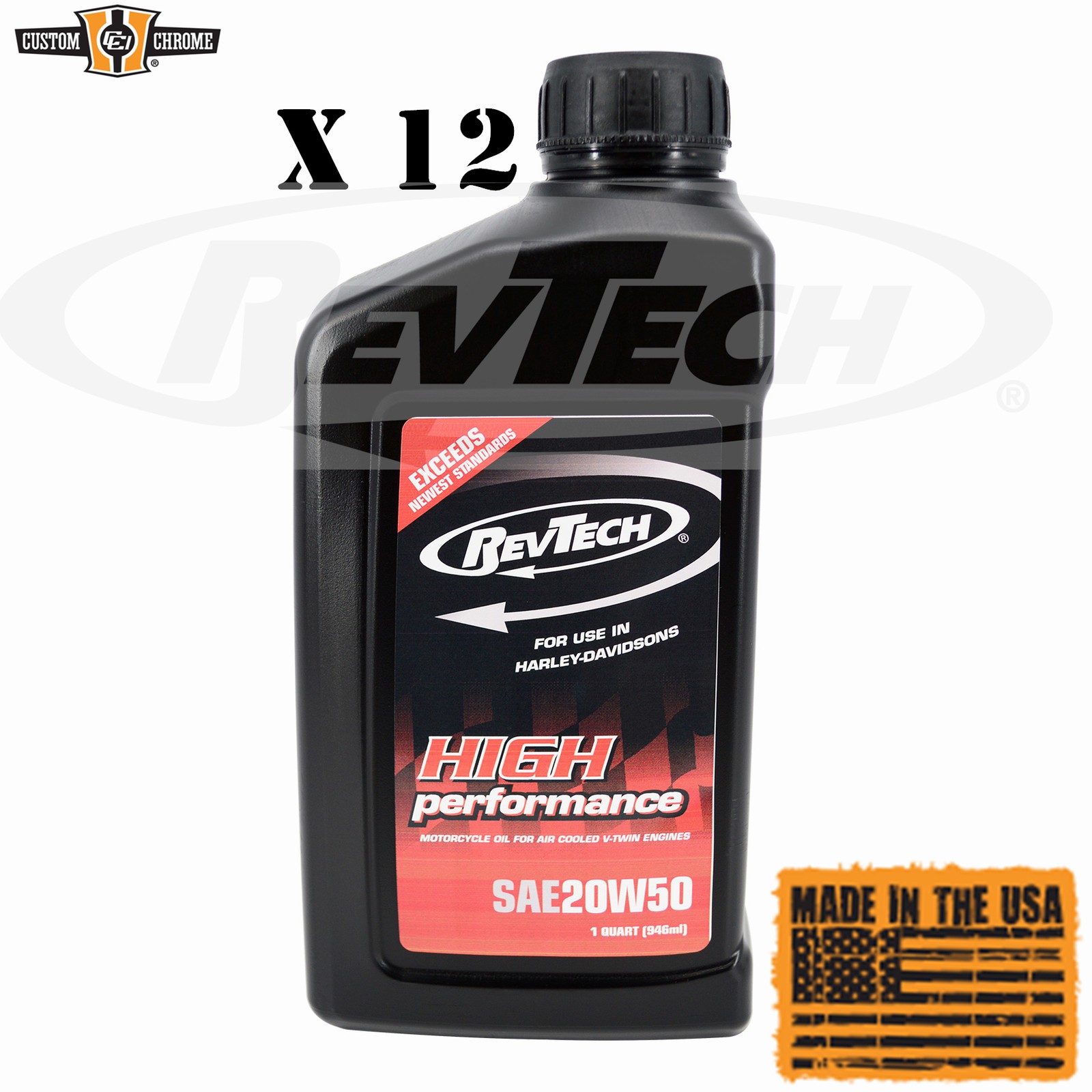 12 x Quarts Engine Oil Motor SAE 20W50 Fits For Harley V Twin Engine RevTech