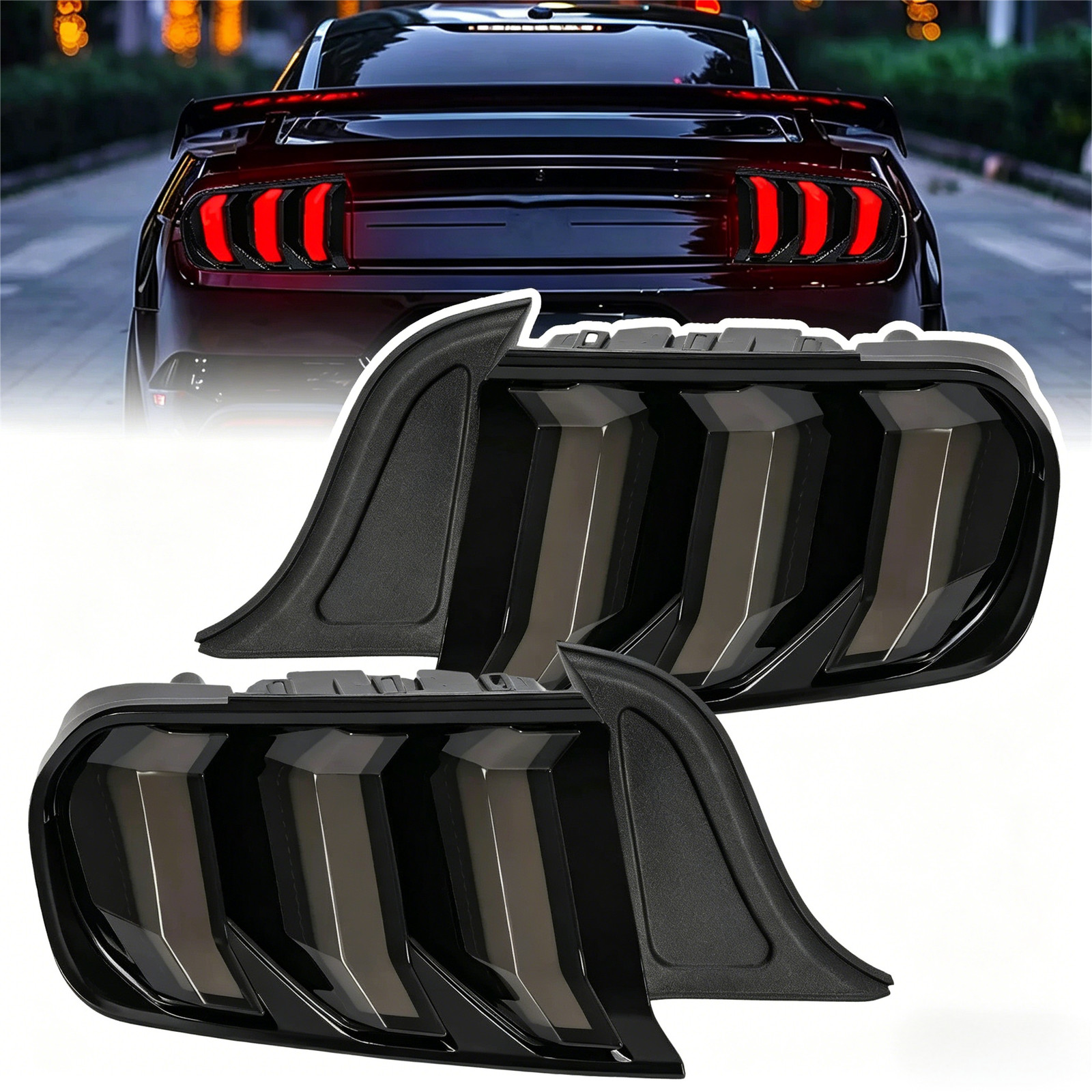 Smoked LED Sequential Signal Tail Lights Brake Lamps For 2015-2023 Ford Mustang