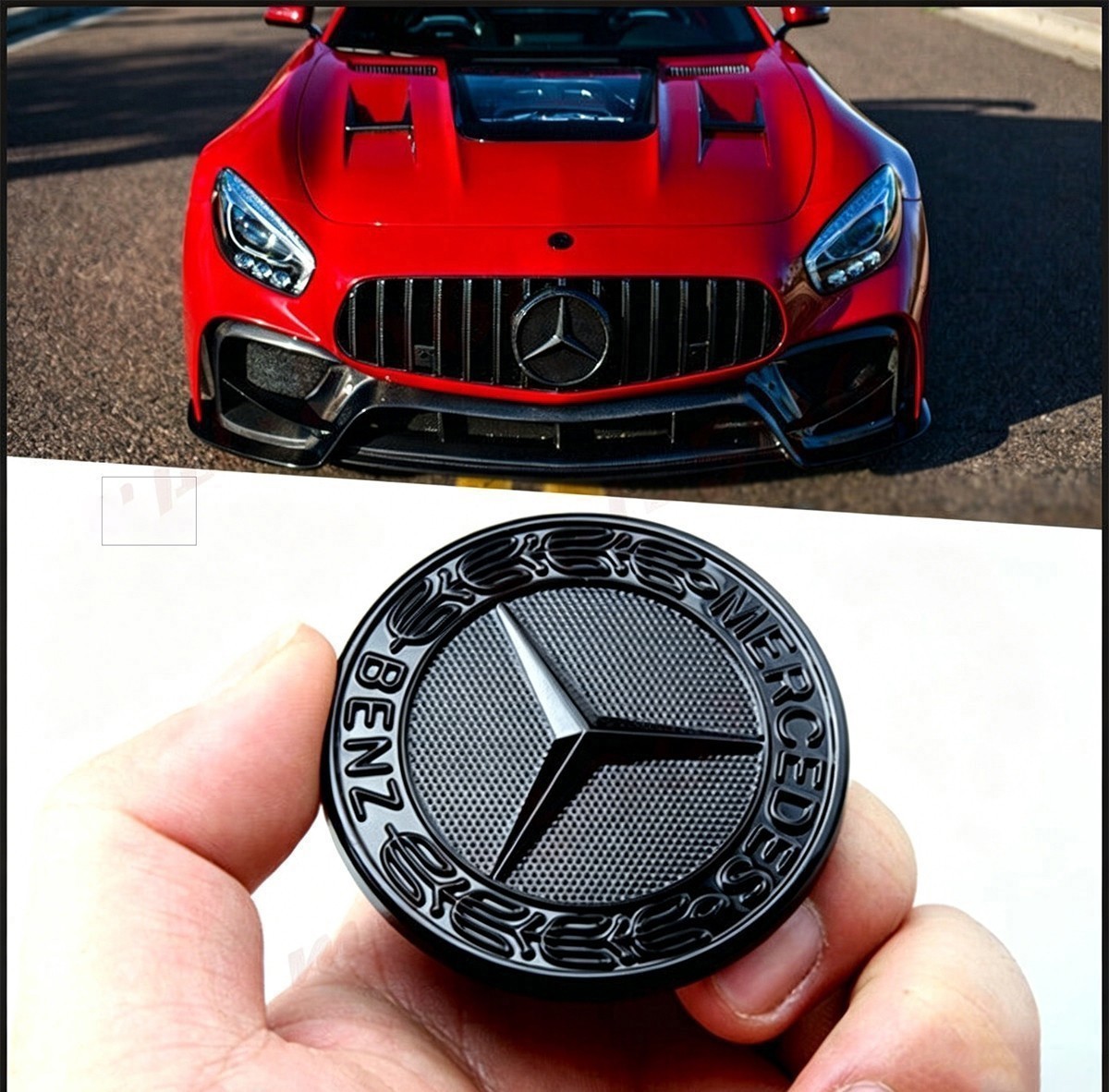 57mm Black Flat Hood Ornament Badge Emblem Fits Mercedes Benz E C W205 W213 US✅
