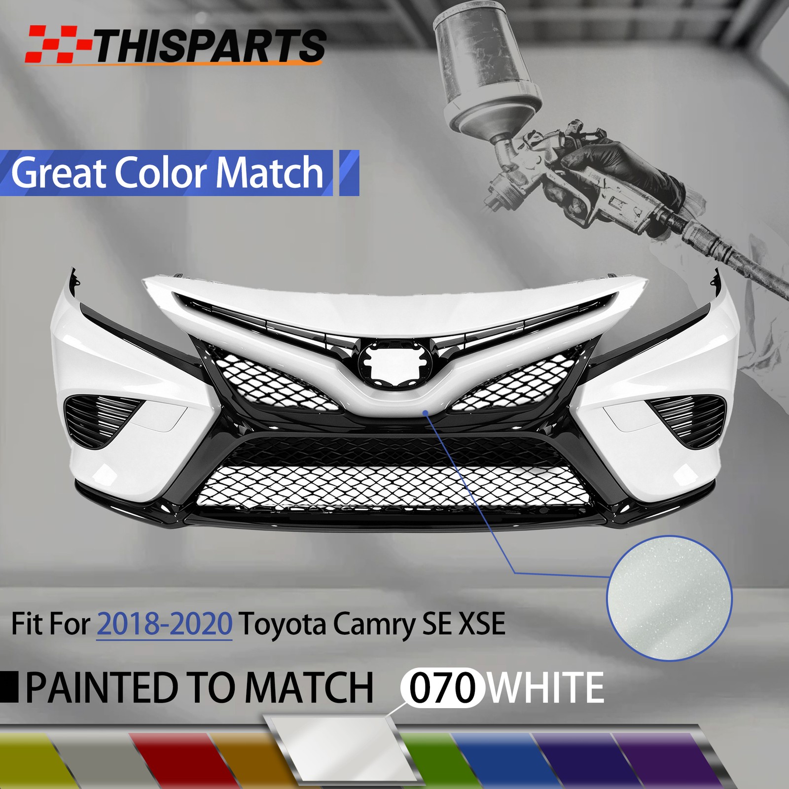 Front Bumper Assembly Complete 070 White Painted For Toyota Camry SE XSE 2018-20