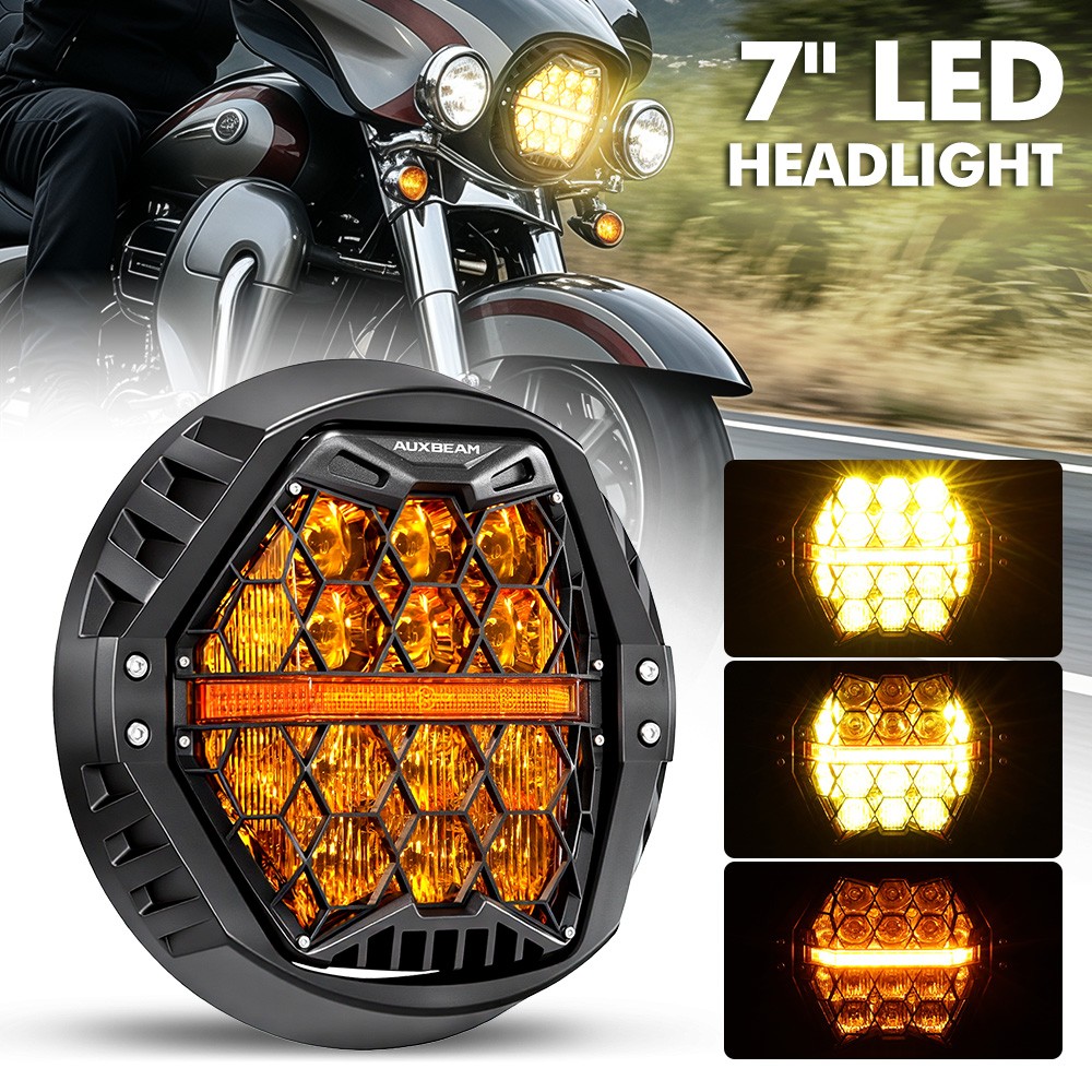 AUXBEAM 7inch LED Headlight / 4.5\'\' Fog Lights For Harley Road King Classic FLHR