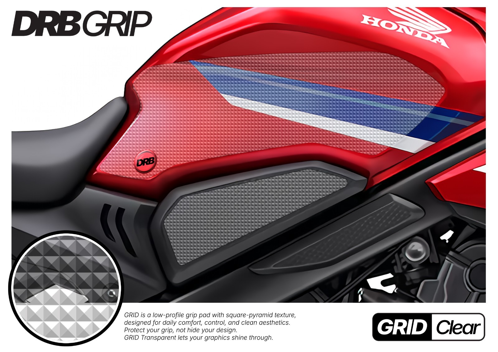 DRB Grip For HONDA CBR650R (2019~) Tank Grips (GRID/Clear)