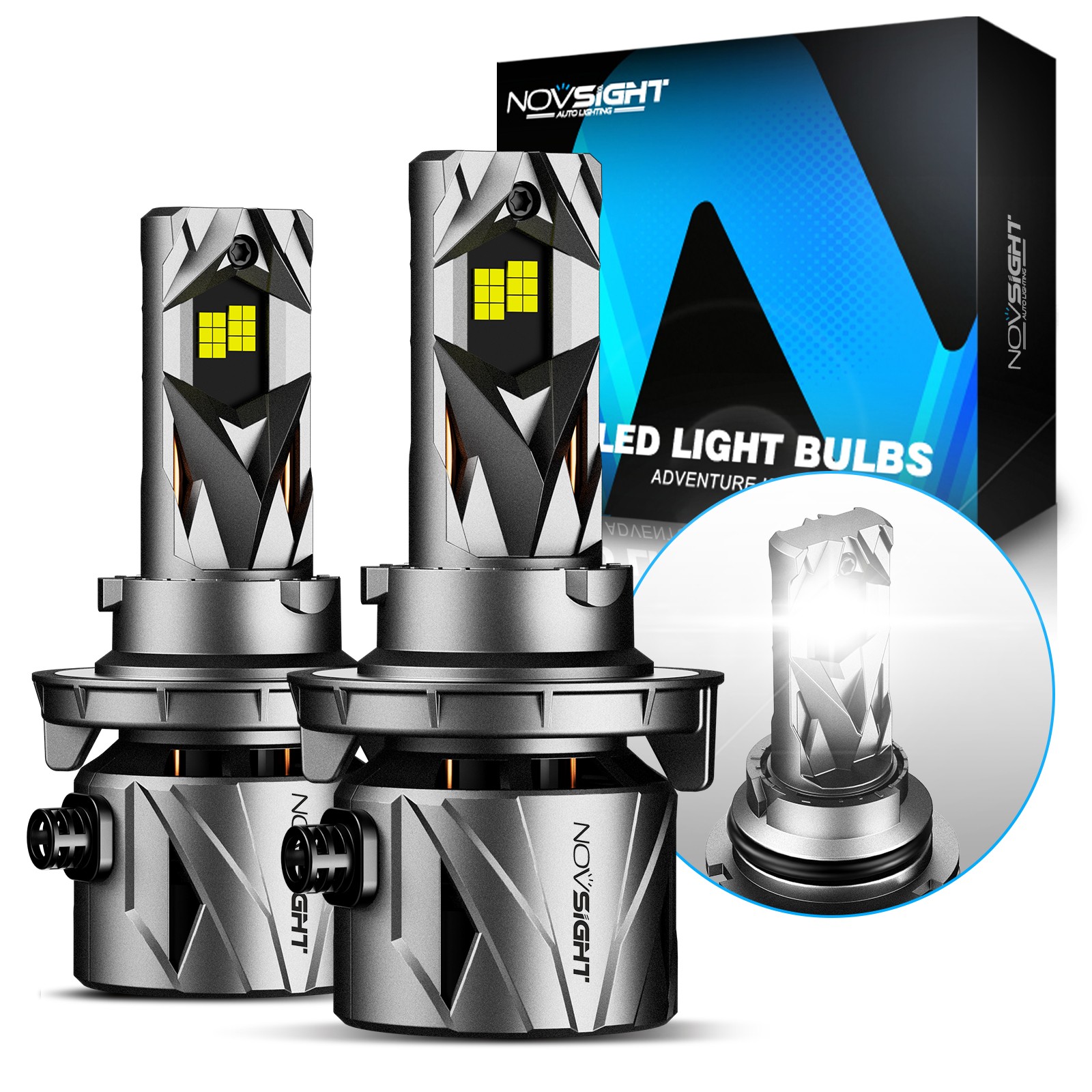 NOVSIGHT 9004 LED Headlight Bulbs 60000LM High-Low Beam 6500K White Bright Lamp