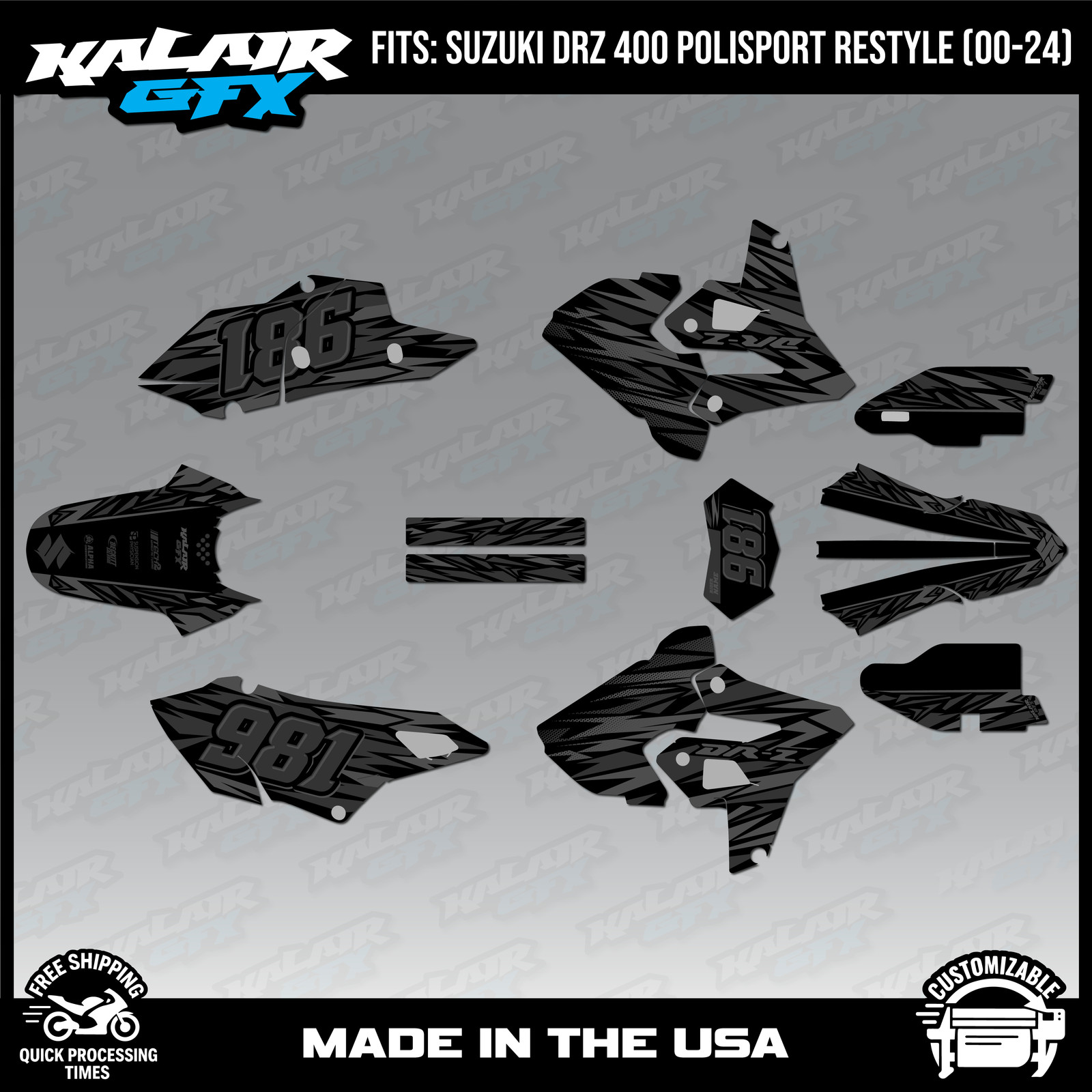 Graphics Kit for Suzuki DRZ400 Polisport Restyle (2000-2024) Twitch-SMOKE