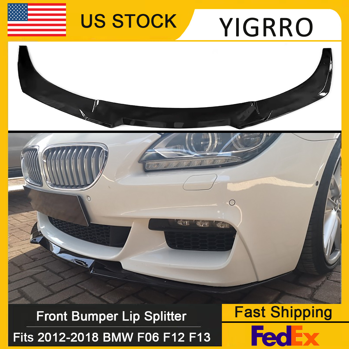For BMW F06 F12 F13 650i M Sport 2012-2019 Gloss Black CS Style Front Bumper Lip