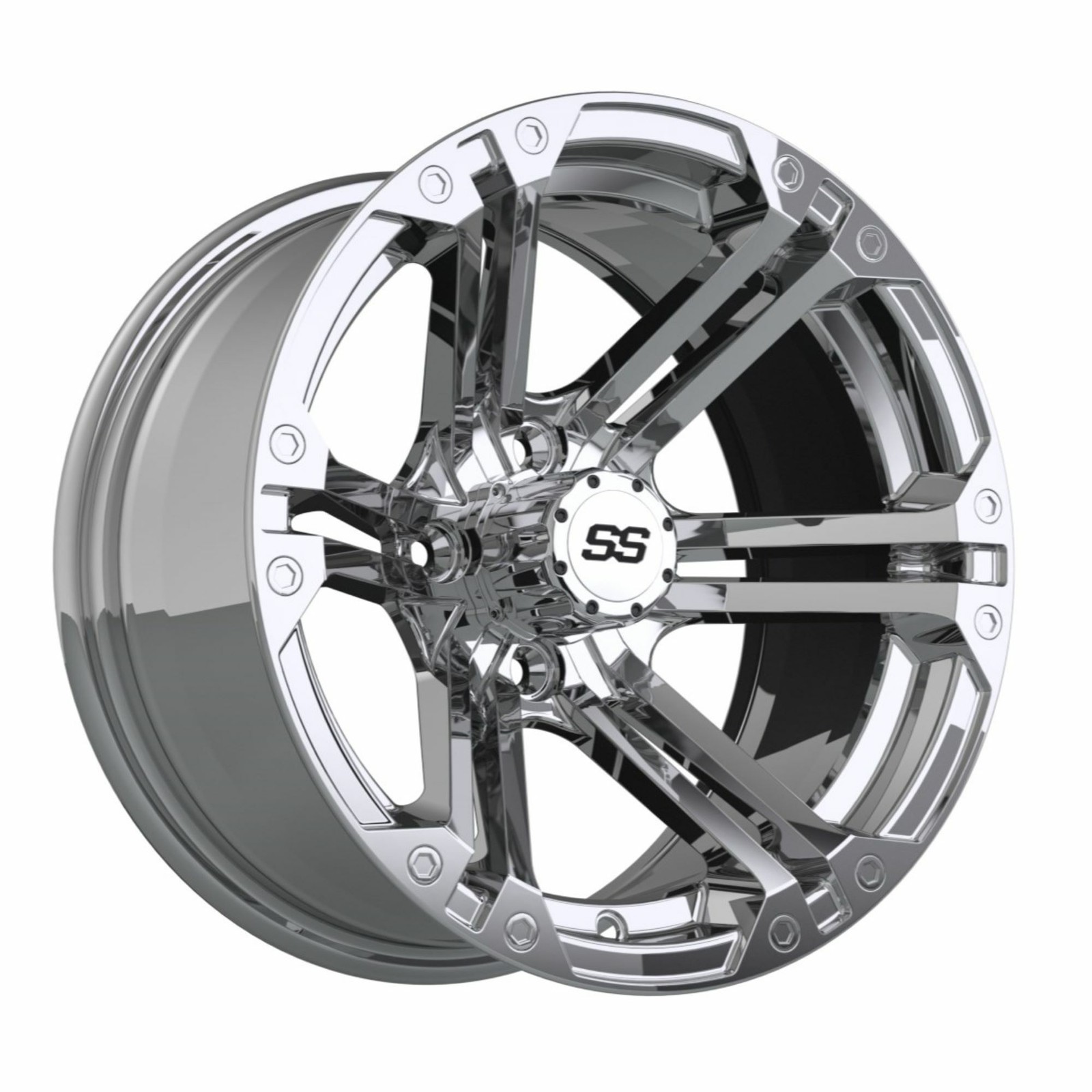 GTW Specter Golf Cart Chrome 14x7 Wheel | 4x4 Bolt  3:4 offset (ET-.25) | Single