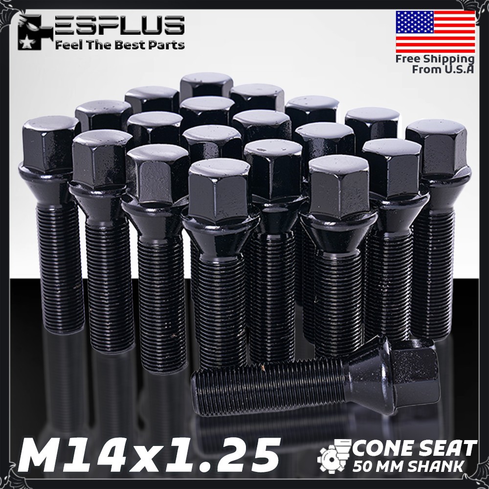 20 BMW Lug Bolt M14x1.25 Black 50mm Fit 2007-18 X5 & 2008-19 X6 W 20-24 Spacer
