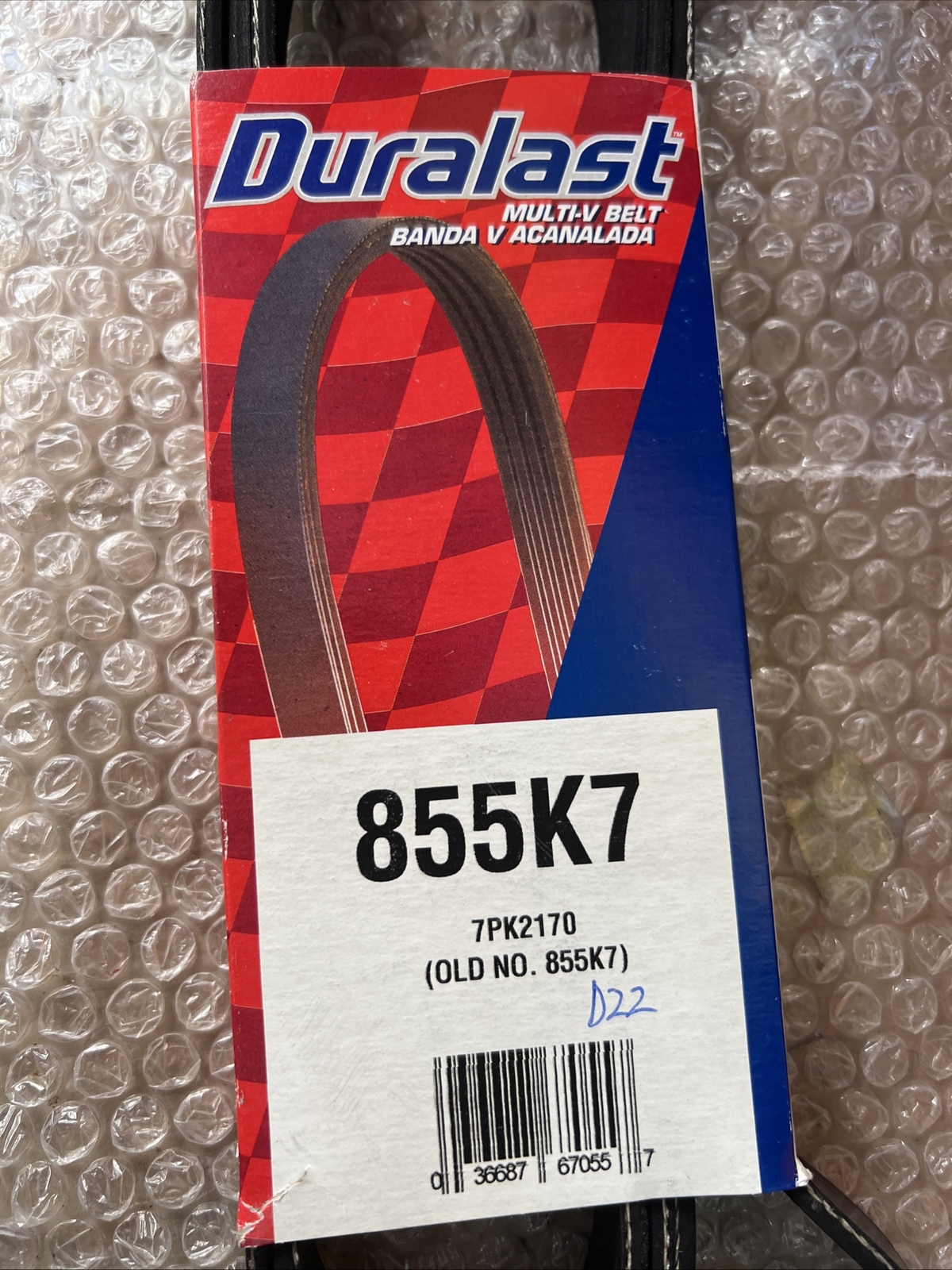 Duralas Serpentine Belt 855K7 USA. Duralas Serpentine Belt 855K7 USA.