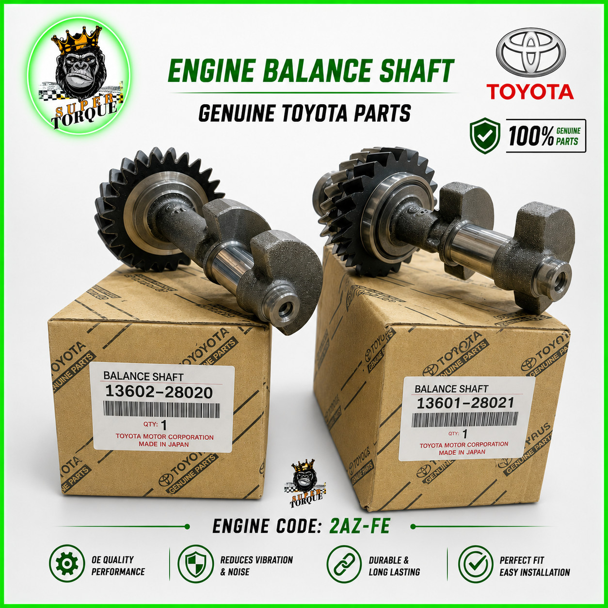 Genuine Toyota Balance Shaft 2AZ-FE No.1 & No.2 2.4L 13601-28021 13602-28020