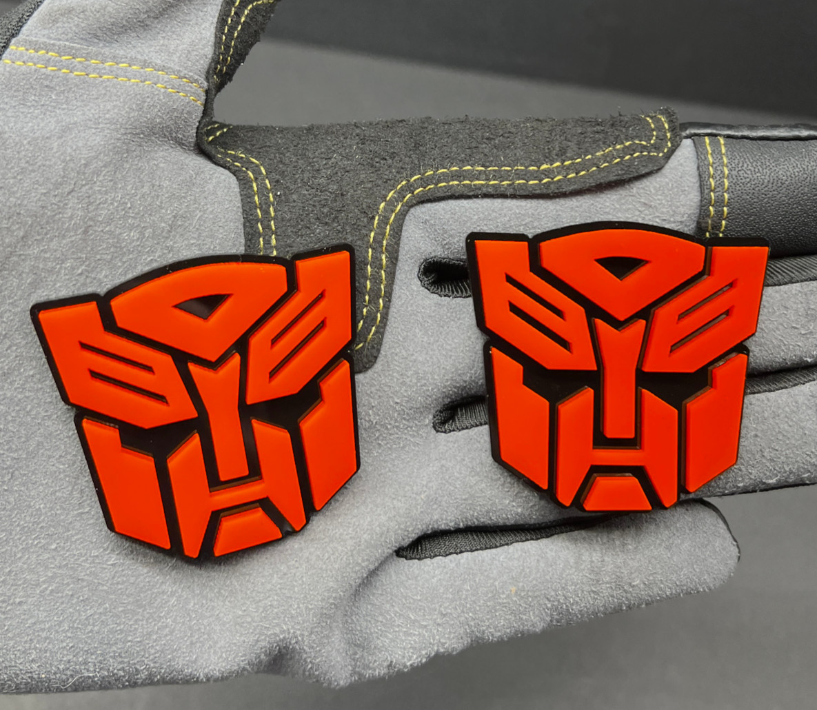 2x  Autobot Red on Black Transformer Mask Car Fender Badge Emblem 2 INCHES