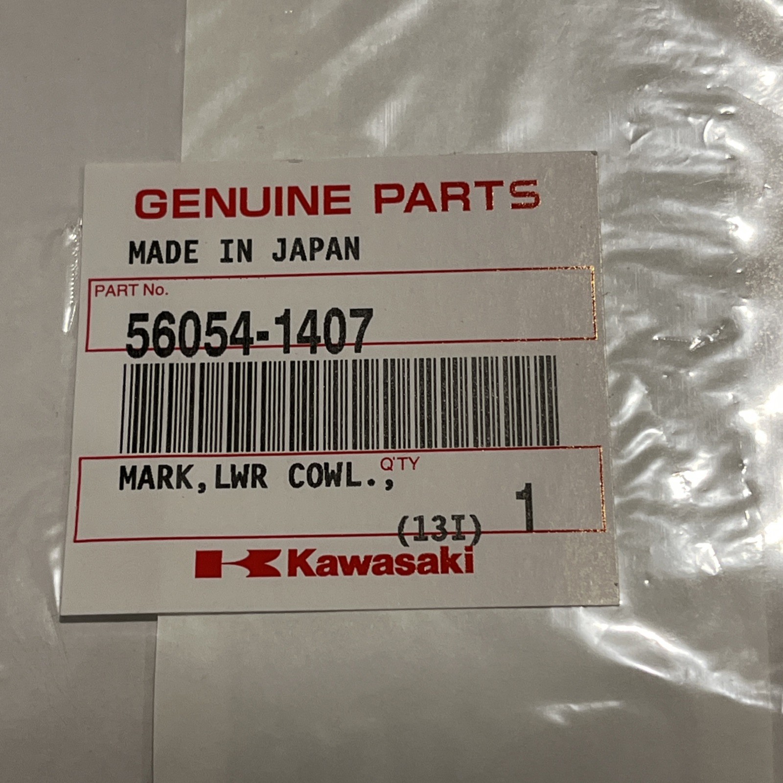 Kawasaki OEM Part 56054-1407 MARK,LWR COWL.,KAWASAKI Kawasaki OEM Part 56054-1407 MARK,LWR COWL.,KAWASAKI