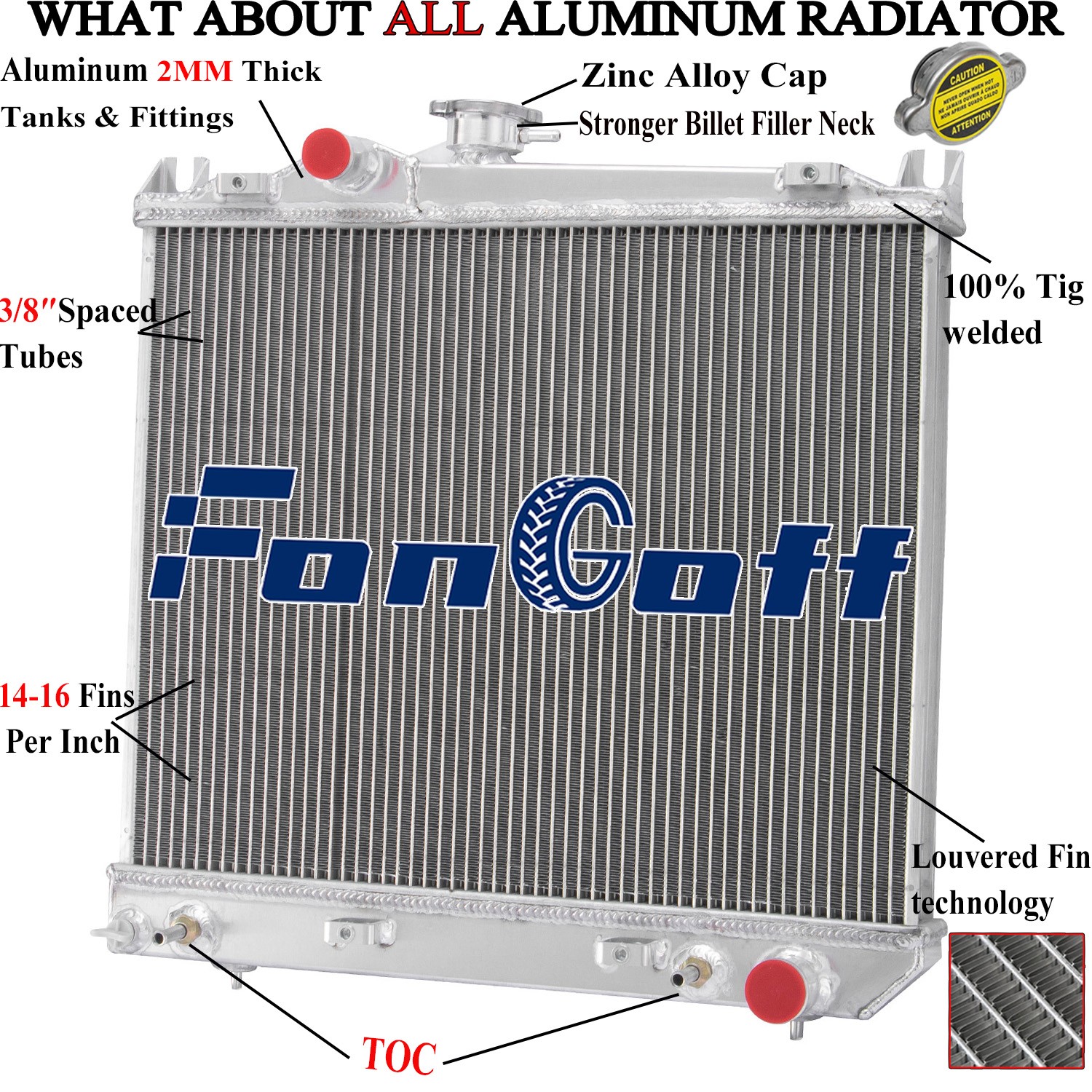 2Row Aluminum Radiator For 1987-1999 1993 Dodge Dakota 2.2L 2.5L 3.9L 981