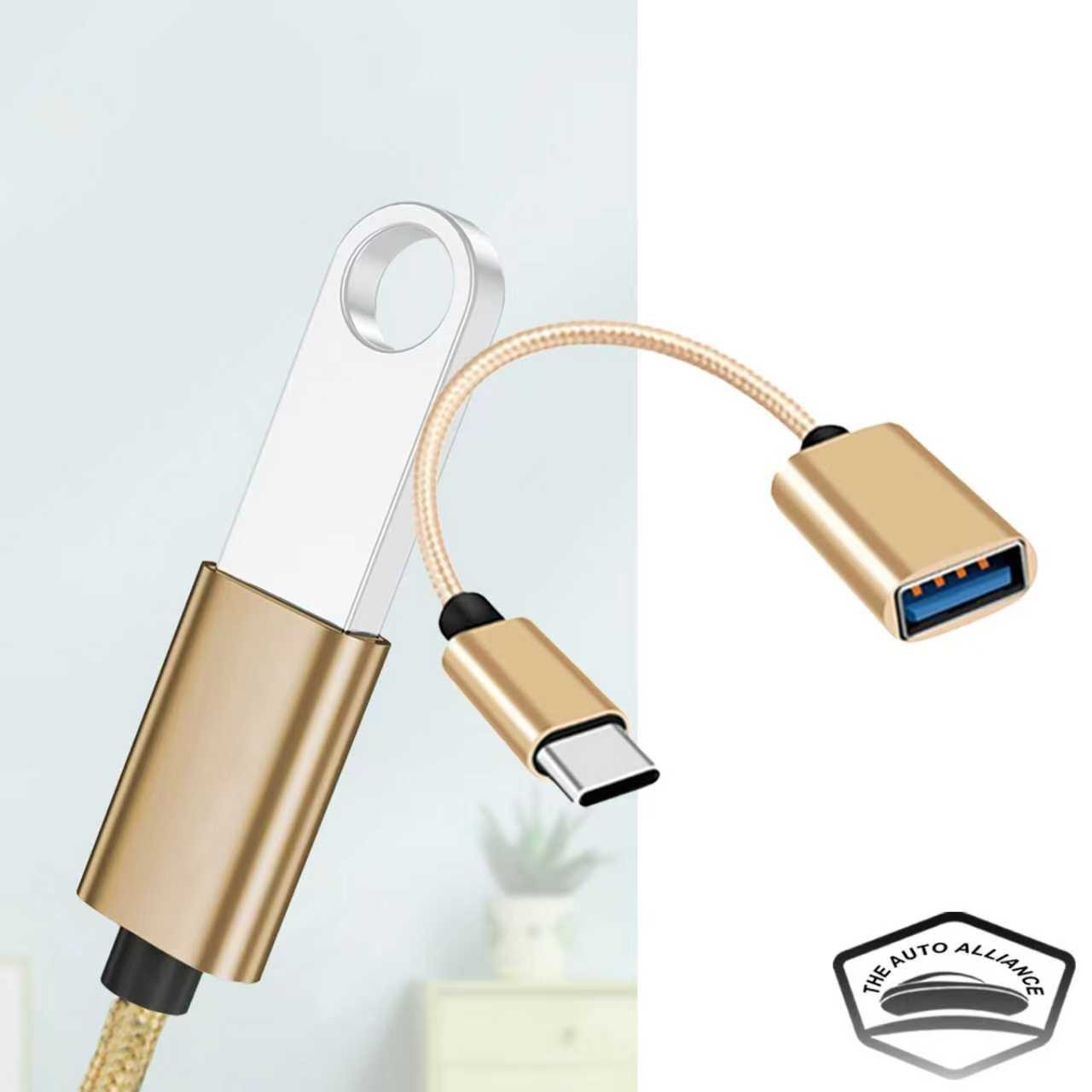 2Pcs USB-C Male to USB-A Female OTG Adapter Cable Gold