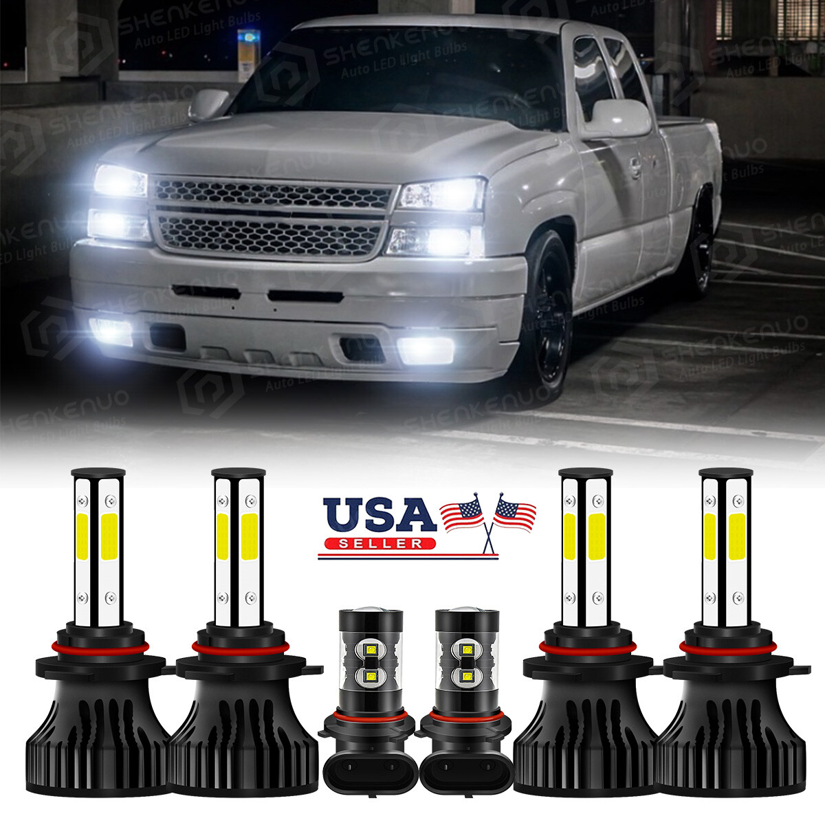 For Chevy Silverado 1500 2500 HD 2003-2005 2006 LED Headlights+Fog Lights Bulbs