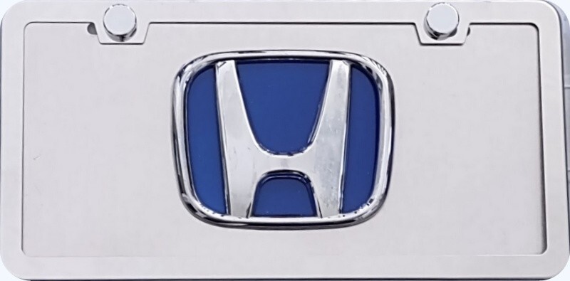 HONDA 3d  Chrome/ Blue Logo  License Plate, Protective  Lens + key chain