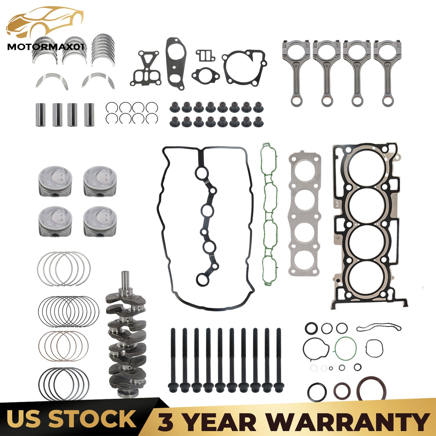 For 2011-2020 Hyundai Kia 2.4L G4KJ Engine Rebuild Kit w/ Crankshaft Con Rods