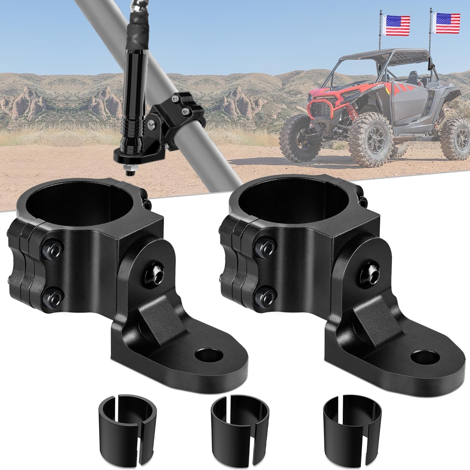 Nilight UTV Flag & Whip Light Mount Adjustable 1.5–2in Roll Cage Black