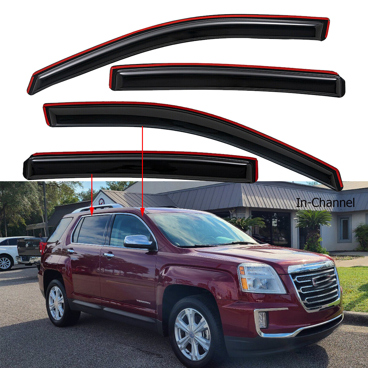 For 2010-2017 GMC Terrain In-Channel Smoke Window Visors Sun Rain Guards For 2010-2017 GMC Terrain In-Channel Smoke Window Visors Sun Rain Guards