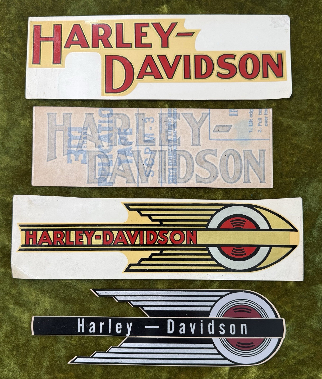 Four (4) Vintage 1970s-80s Harley-Davidson Motorcycle Gas Tank Decals / Stickers Four (4) Vintage 1970s-80s Harley-Davidson Motorcycle Gas Tank Decals / Stickers