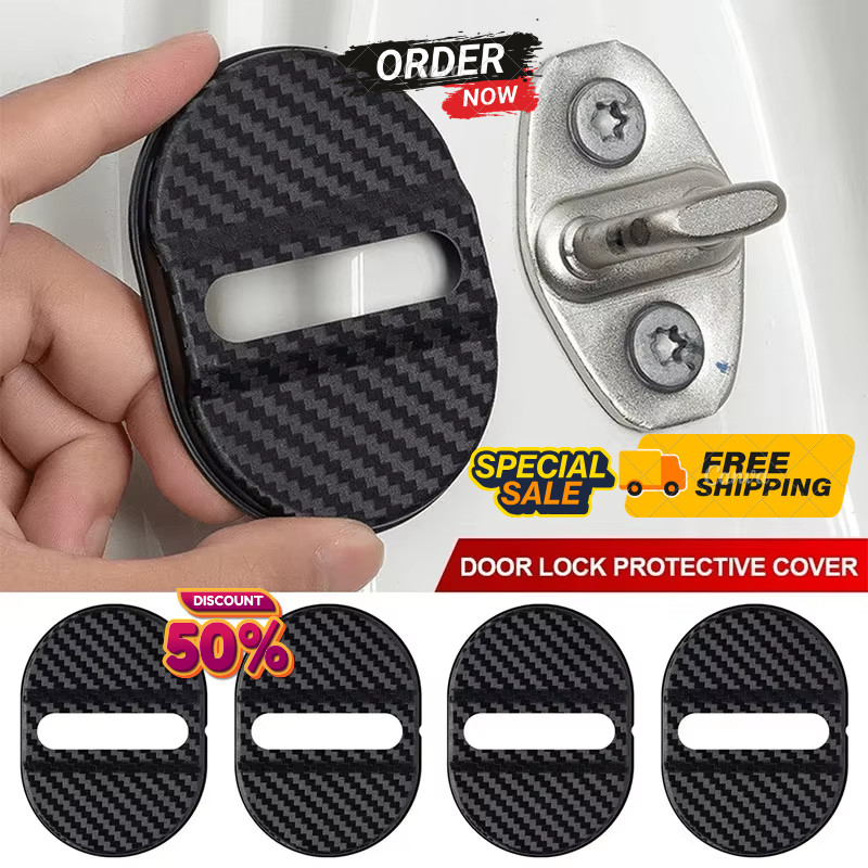 4Pcs Carbon Fiber Door Lock Covers ShockAbsorbing NoiseRainproof PeelStick