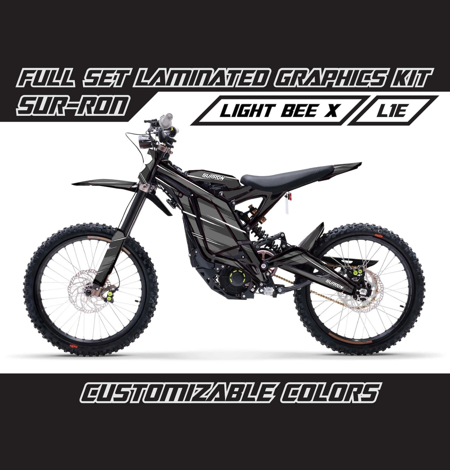 SUR RON Light Bee X Cartoon Style Black Gray Graphics Kit Stickers Decals Set
